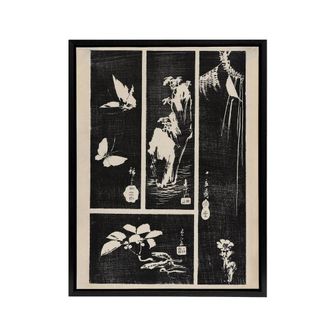 Artery8 Nature Vintage Harimaze Sheet Framed Canvas Wall Art Print Hiroshige in Black | Size: W24 x H32