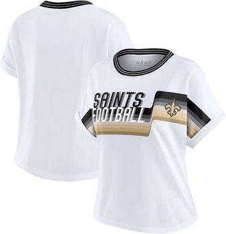 WEAR by Erin Andrews Womens WEAR by Erin Andrews White New Orleans Saints Cropped Center Stripe Dolman T-Shirt at Nordstrom, Size Xx-Large