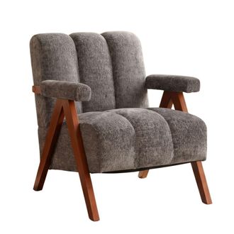 Urban Meuble Sill&oacute;n retro de tela boucl&eacute; gris con patas de roble macizo