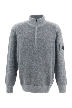 C.P. Company Grey Fleece Wool-Blend Half-Zip Sweater