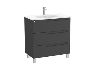 Roca Roca - Pack Unik Mueble De 3 Cajones + Lavabo En El Centro Aleyda Color: Negro Mate - Medidas: 805x460x740 Mm