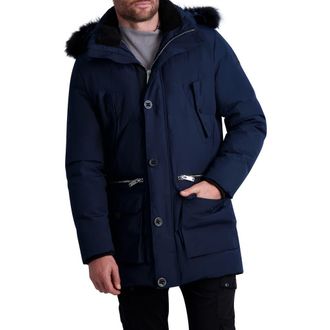 Karl Lagerfeld Faux Fur Trim Parka in Navy at Nordstrom Rack, Size Medium