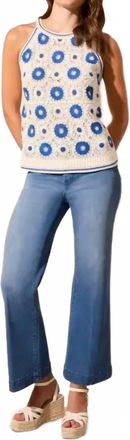 Tribal Crochet Halter Sweater Tank Top In Calypso Blue