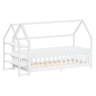 ML Design Ml-design Cama Infantil 90x200cm Blanco, Con Colch&oacute;n Al:10cm, Protecci&oacute;n Antica&iacute;da, Techo Y Somier, Listones De Madera De Maciza De Pino Lecho Montess