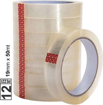 Trade Shop Trade Shop - Set 12 Pz Rotolo Nastro Adesivo Trasparente 19mm X 50mt Per Ufficio Silenzioso