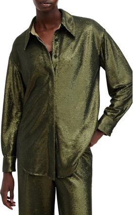 AllSaints Charli Sequin Relaxed Fit Button-Up Shirt in Olive Green at Nordstrom Rack, Size 10