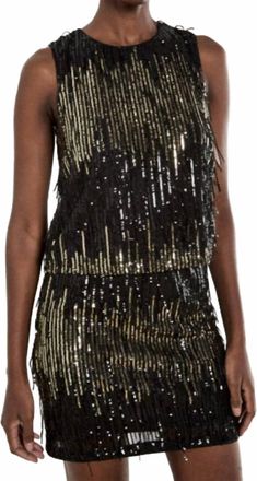 Apricot Sequin Stripe Fringe Shell Top In Black