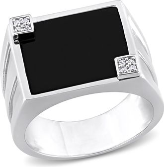 Mimi & Max 5ct TGW Square Black Onyx and Diamond Accent Mens Ring in Sterling Silver