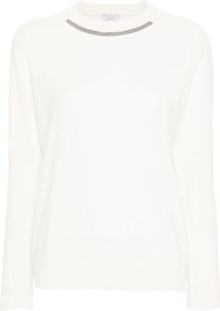Brunello Cucinelli Monili-chain knitted jumper - women - Cashmere - L - White