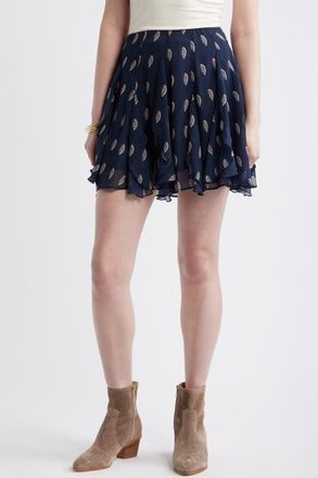 Treasure & Bond Vertical Ruffle Miniskirt in Navy Mini Foulard at Nordstrom, Size Xx-Large