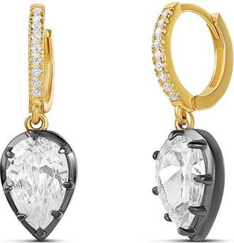 SHYMI Pav&eacute; Pear Drop Huggie Hoop Earrings in Gold at Nordstrom