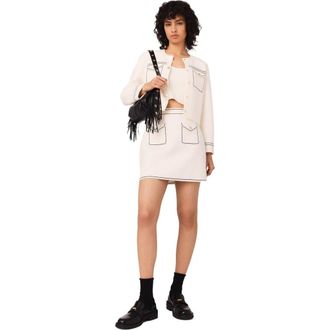 Maje Mini topstitched knit skirt in Ecru at Nordstrom, Size 34 Eu
