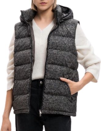 Herno Womens Textured Hooded Vest In Black/white