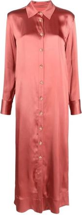 Loulou Studio Ara Long Sleeve Shirtdress - Dames - Shirt Kleedjes - Rood - M - Satijn - Kleedjes