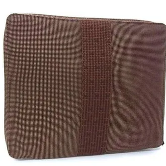 Herm&egrave;s Brown Canvas Clutch Bag Pouch (Pre-Owned)