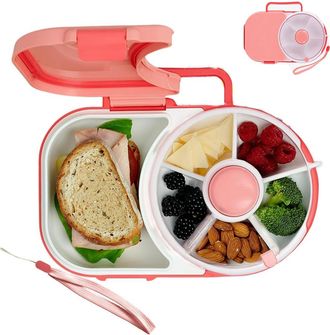 OEM Lunchbox Infantil - Contenedor Bento Reutilizable Con Spinner Desmontable Para Aperitivos - 5 Compartimentos Peque&ntilde;os + 1 Grande Para S&aacute;ndwich - Sin B