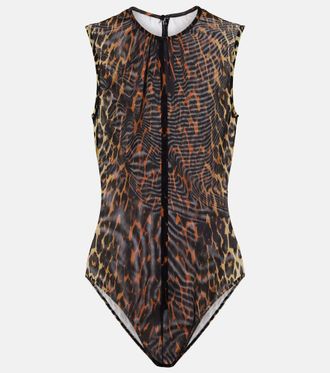 Alex Perry Body de malla con estampado de leopardo
