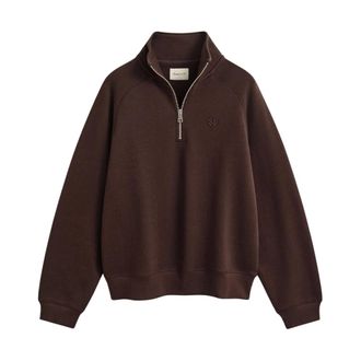 GANT Geborduurd sweatshirt met korte rits - Dames - Sweatshirts & Hoodies - Bruin - Maat: M Katoen