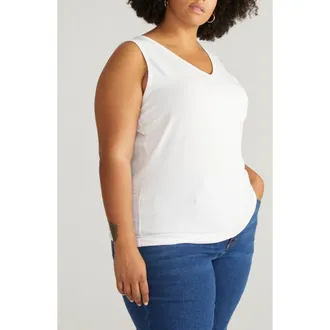 Universal Standard Double V Stretch Cotton Tank in White at Nordstrom, Size 2Xl