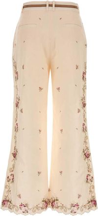 Zimmermann Womens Printed Linen Patience Pant Cream-Pinkrose Exterior: Pantaloni Cream/pinkrose Trousers