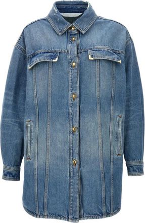 Palm Angels Washed Logo Jacket - Dames - Spijkerjassen - Blauw - XS - Katoen - Jassen
