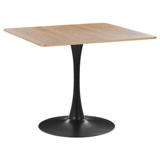 Beliani Mesa De Comedor Madera Clara Tablero Mdf Negro Base Metal 90 X 90 Cm Industrial Cocina Boca