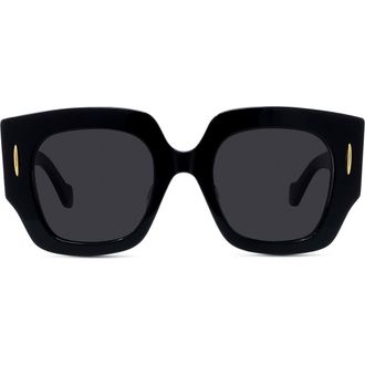 Loewe Anagram 50mm Small Geometric Sunglasses in Shiny Black /Smoke at Nordstrom