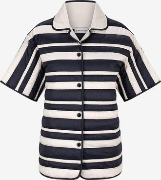 Moncler Gestreifte Kurzarm-Hemdjacke aus Nylon