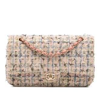 Chanel Pink Medium Classic Boucle Tweed Double Flap