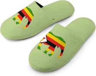 Generic Zimbabwe Flag African Elephant Warm Mens Slippers Slip On Soft Fleece House Shoes Winter Indoor Outdoor