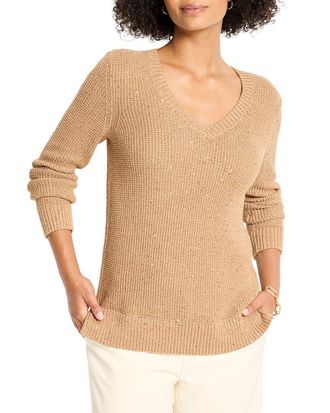 Nic+Zoe NIC+ZOE Shimmer Waffle V-Neck Sweater