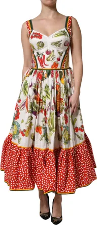 Dolce & Gabbana Womens White Vegetables Sleeveless A-Line Dress Cotton