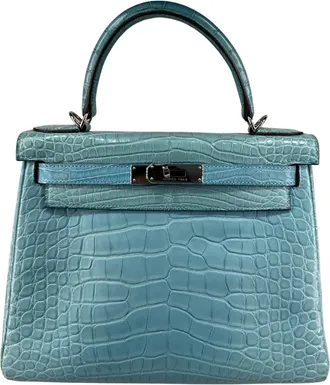 Herm&egrave;s Bleu St Cyr Matte Croc Kelly 28