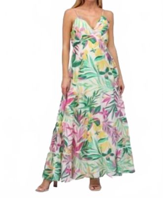 Fate Floral Tie Back Dress In Green Multi
