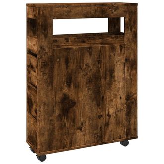vidaXL Armario De Ba&ntilde;o Estrecho Con Ruedas Madera Roble Ahumado Vidaxl