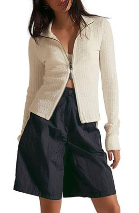 Free People Brunch GIrl Zip Cardigan in Clean Ivory at Nordstrom, Size X-Small