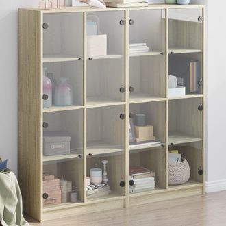Berkfield Home Bookcase with Doors Sonoma Oak 136x37x142 cm Engineered Wood in Brown | Size: 136 x 37 x 142 cm