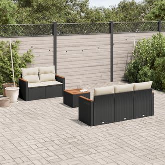 vidaXL Vidaxl - Set De Sof&aacute;s De Jard&iacute;n 6 Piezas Y Cojines Rat&aacute;n Sint&eacute;tico Negro