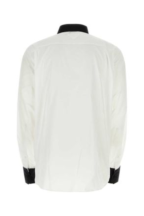 Prada Mens White Poplin Oversize Shirt Bianconero Camicie