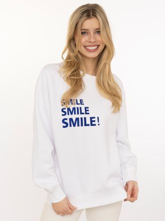 Zwillingsherz Hoodie ZWILLINGSHERZ Smile Smile Smile, Damen, Gr. L/XL, wei&szlig;, Sweatware, Obermaterial: 50% Baumwolle, 50% Polyester, Sweatshirts Hoodie, Rundhals, St