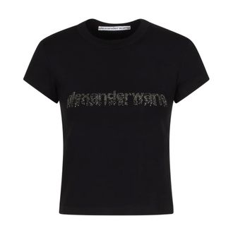 Alexander Wang T-Shirts, female, Black, XS, Crystal Hotfix Logo Cotton Baby Tee