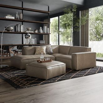 Castlery Dark Brown Top Grain Leather Left Side Chaise Sectional with Ottoman | Jonathan by Castlery