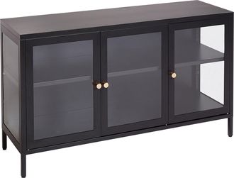 Beliani Beliani - Aparador De Metal Negro Ajustable Con 3 Puertas Y Vitrina Estilo Moderno Newport