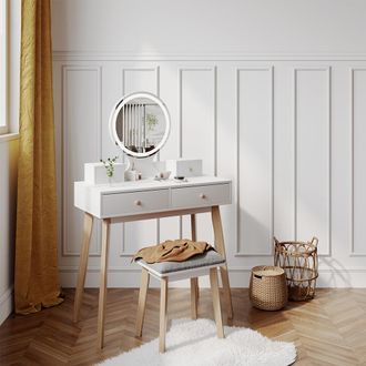 Vicco Tocador Finya, Blanco, 80 Cm Con Espejo Led Y Taburete, Vicco