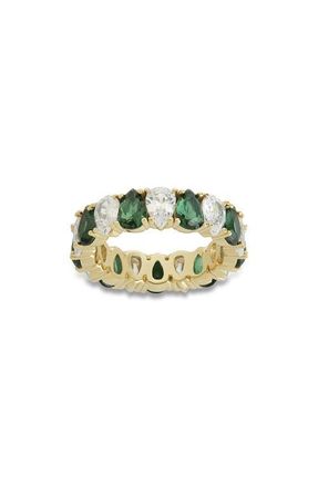 Sterling Forever Pear Cubic Zirconia Eternity Ring in Gold/Emerald at Nordstrom, Size 10