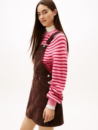 Tommy Jeans Latzkleid TOMMY JEANS TJW SCRIPT CORD DUNGAREES DRESS, Damen, Gr. XL (42), N-Gr, rich braun, Cord, Obermaterial: 100% Baumwolle, unifarben, kurz, Klei