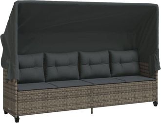 vidaXL Tumbona Con Capota Y Cojines Rat&aacute;n Sint&eacute;tico Gris Vidaxl