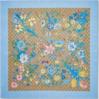 Gucci Printed GG Silk Twill Carr&eacute;, Blue, Silk