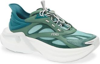 Fendi F-Light Mixed Media Sneaker in Oil Jungle Green Pino at Nordstrom, Size 10Us