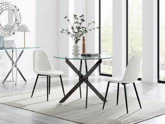 Furniturebox Novara 100cm Round Black Leg Dining Table & 2 Corona Black Leg Chairs in White